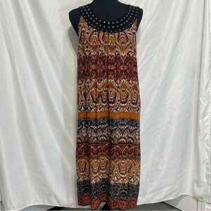 Elementz Bohemian Sleeveless Maxi Dress. Black rust . Bateau neck. Size M.